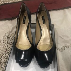 Alex Marie Navy Open Toe Heels